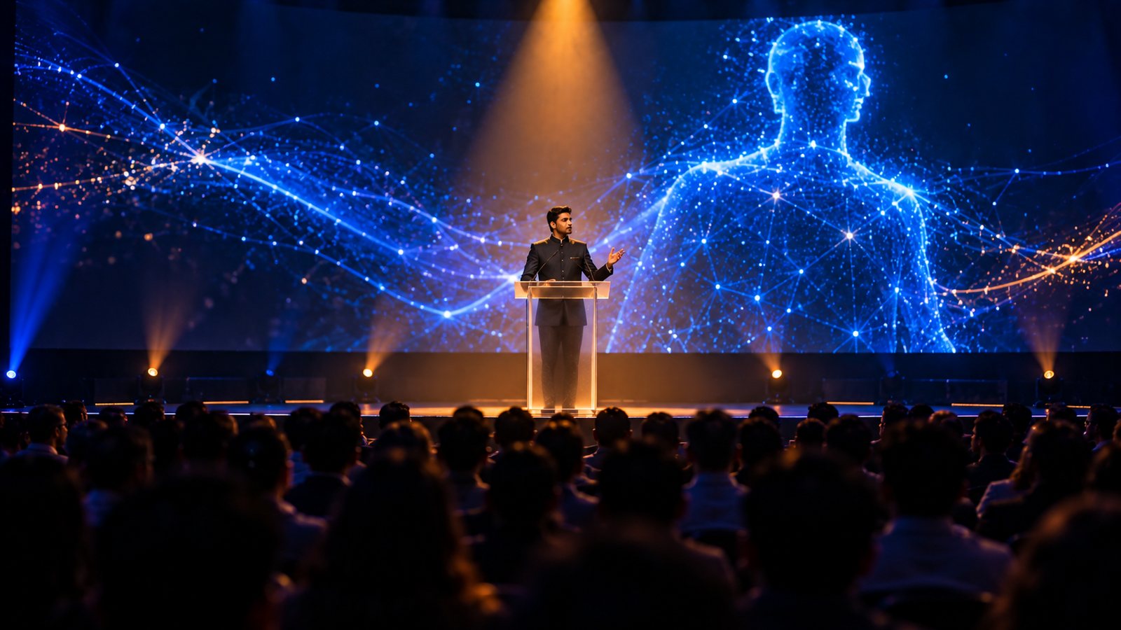 A keynote speaker on stage
